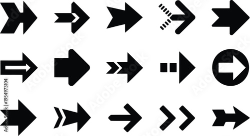 Fifteen bold black arrows offering a range of visual options for indicating movement or selection