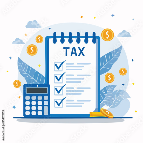 US Tax Day Deadline Reminder Banner with Calendar and Finance Elements