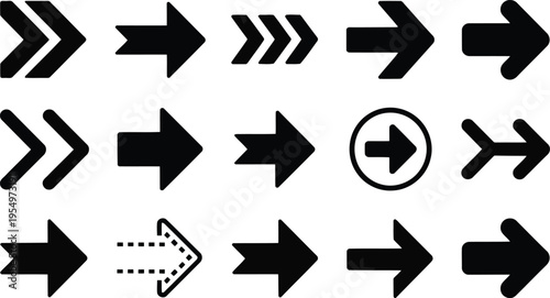 Fifteen different black arrow icons pointing right to signify direction and movement
