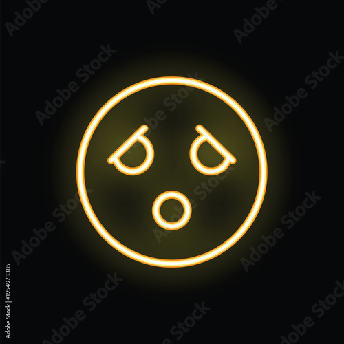 Bright yellow neon sign is glowing in the shape of a disappointed face