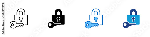 Security Lock Multiple Style Icon Design Vector - Padlock with key representing data security, access protection, and encryption control system
