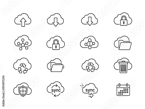 A collection of various cloud computing and internet icons