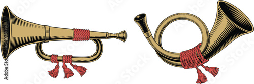 Brass Bugle Horns with Red Tassels musical instrument