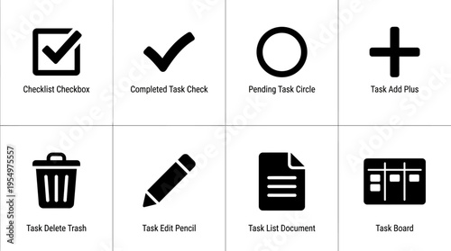 UI & Task Management Vector Icons – Checkmark, Edit, Delete & Workflow