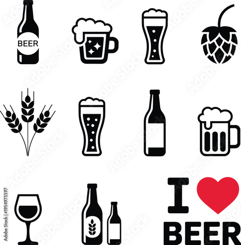 Beer icons and symbols with a wine glass bottle