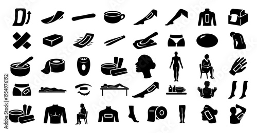 Waxing and Hair Removal Silhouette Icon Set – Beauty Salon Treatment, Body Care, Epilation Tools Collection