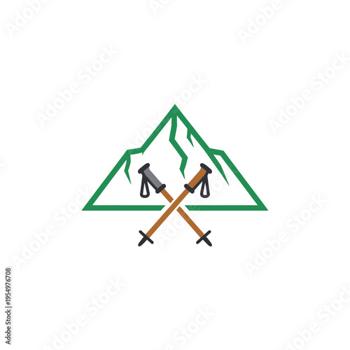 Mountain climbing logo with hiking gear.
