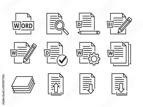 A collection of icons representing various office and paperwork concepts
