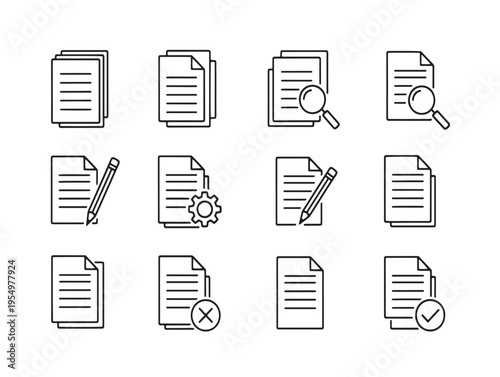 A collection of document icons with various actions