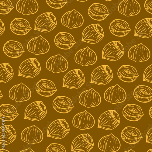hazelnut Pattern background. seamless pattern hazelnut doodle illustration. doodle hazelnut seamless pattern.