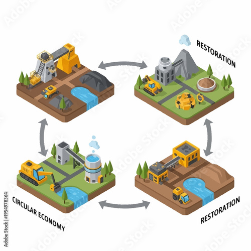 Circular Economy and Restoration Process Illustration.