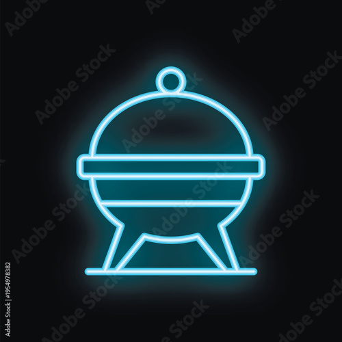 Neon icon of barbecue grill for summer party invitation or restaurant menu design