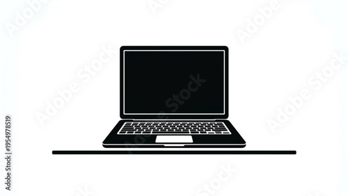 Modern Laptop Computer Flat Silhouette Icon