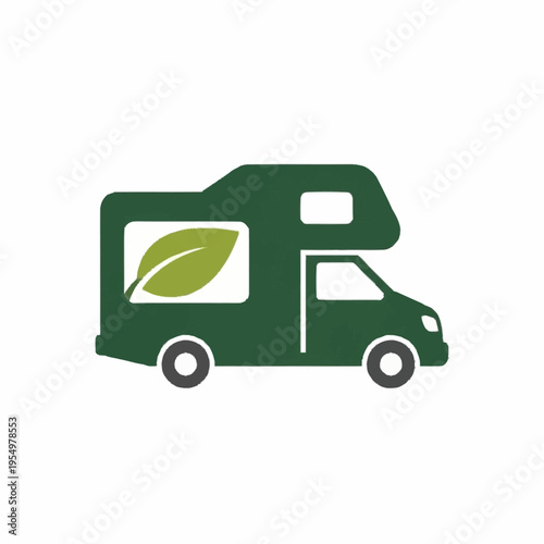 Green RV Camper Van with Leaf Symbol Eco Friendly Travel.