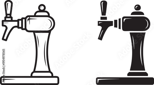 Beer tap silhouette & outline set isolated on transparent background