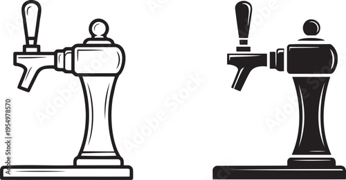 Beer tap silhouette & outline set isolated on transparent background