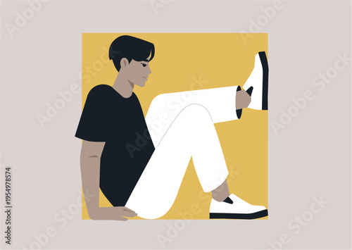A person sits inside a square frame, symbolizing the boundaries of personal growth and the tension between comfort, restraint, and stepping beyond familiar limits