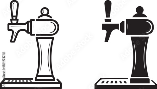 Beer tap silhouette & outline set isolated on transparent background