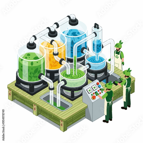 Industrial Chemical Processing Plant with Workers.