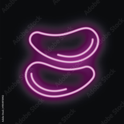 Bright purple neon eye patches glowing on black background, great for beauty salons, skincare products, and self care routines