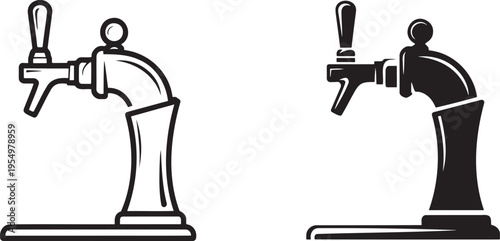 Beer tap silhouette & outline set isolated on transparent background
