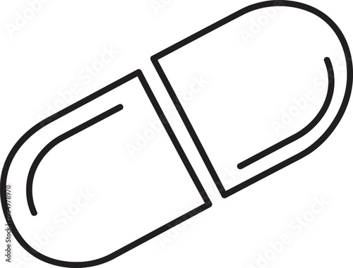 Simple line art icon of a medical capsule pill