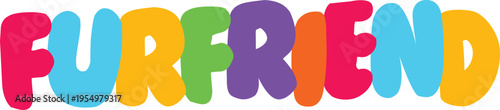 A fun and colorful typographic design spells out the word furfriend in bold, playful bubble letters with a transparent background