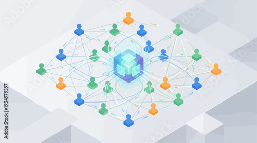 Isometric Contact Center Network with Connected Customer Service Agents and AI Technology Hub, Modern Call Center Communication System, Digital Customer Support Team Management