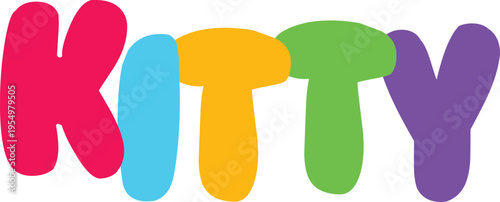 Playful kitty word in cheerful, bright bubble font, charming graphic for websites and children's materials on a transparent base