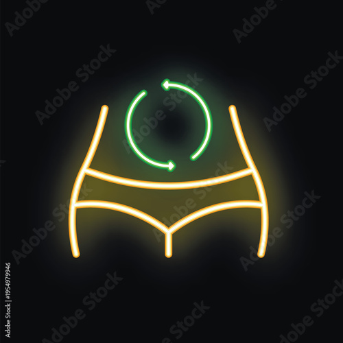 Neon sign depicting a slim woman body with a recycling symbol suggesting a healthy lifestyle
