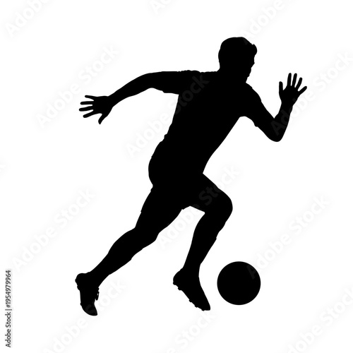 silhouette of a soccer player running with a ball, vector illustration