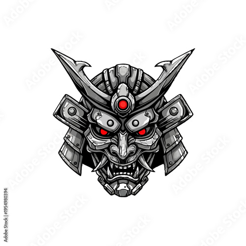 Samurai helmet with red eyes.