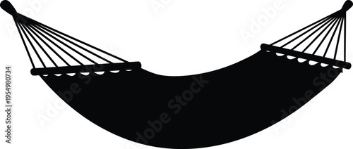 Black Hammock Silhouette with Ropes and Wooden Frame