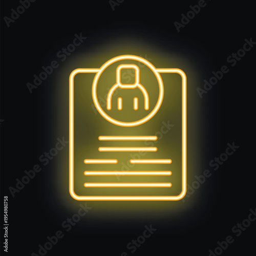 Neon yellow icon of an id card glowing on dark background, perfect for design projects related to identification, security, and personal data