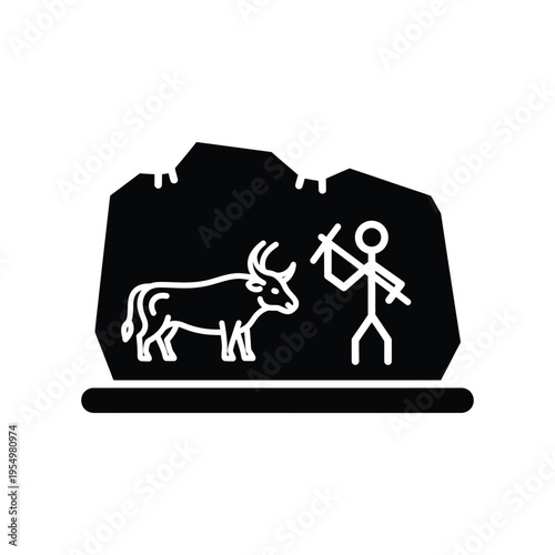 Caveman Hunting Ox Primitive Art Commercial
