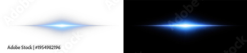 Blue glowing lens flare light streak horizontal minimal effect png overlay element, on transparent background
