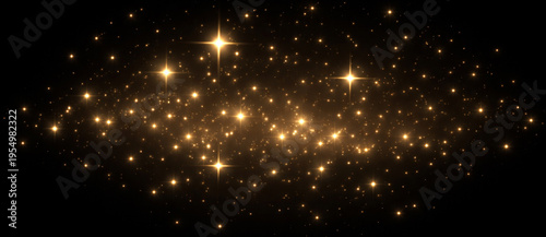 Fotografie Golden sparkle stars glitter light particles glow effect png overlay element
