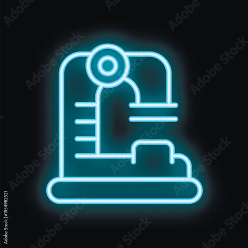 Glowing blue neon sign depicting a modern vending machine, offering a futuristic take on convenient snacking and refreshment