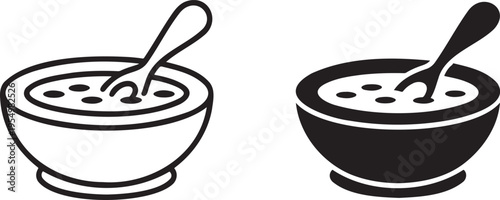 Bowl of porridge silhouette & outline set isolated on transparent background