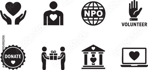 Set of Charity and Donation Icons for Non-Profit Organizations and Volunteering!