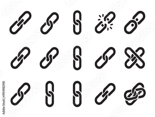 A collection of chain links in various states