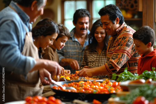 Visualize a family gathering in a cozy home setting, where multiple generations are sharing stories, cooking meals together, and playing games. 