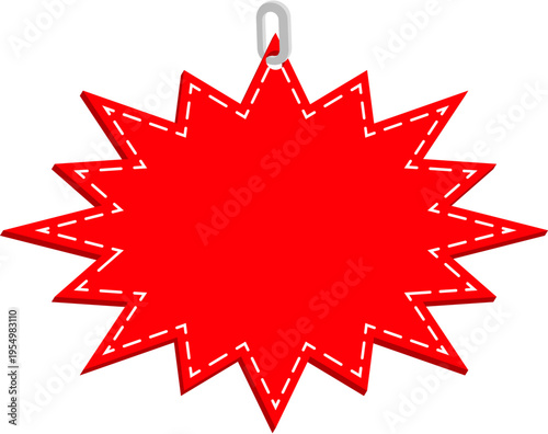 Eye-catching Blank Red Star-shaped Promotion Tag with Dashed Border and Hanging Chain for Sale Announcements