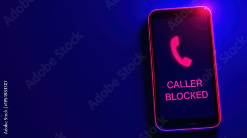 Smartphone Screen Showing Caller Blocked Message, Mobile Spam Protection