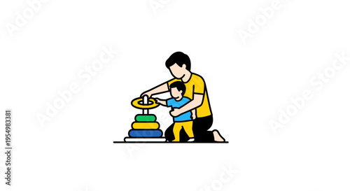 Man working with colorful stacked blocks.