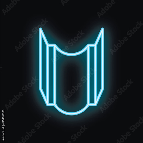 Neon blue icon of a changing room glowing on black background