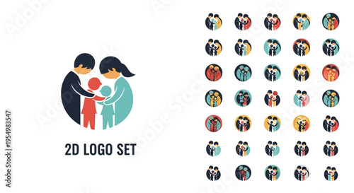A set of 2D logos featuring diverse people.