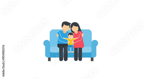 A family sitting on a couch.