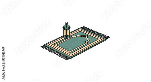 Islamic prayer mat with mosque architecture.