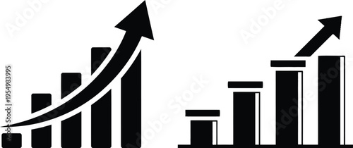 Business growth and financial success bar charts with upward trending arrows